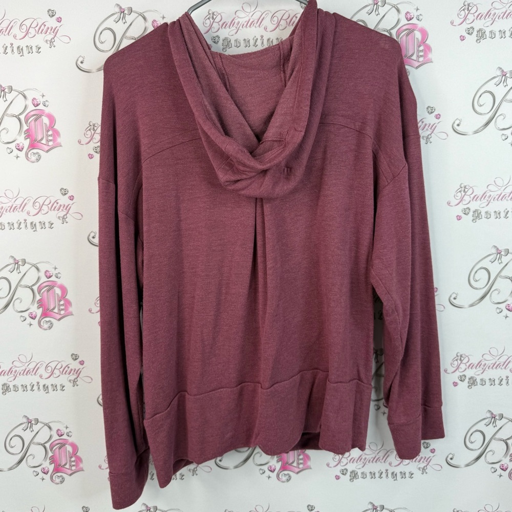 Hyba sweater zip up hoodie red wine Burgundy zipper soft cozy Sweater - Picture 2 of 16